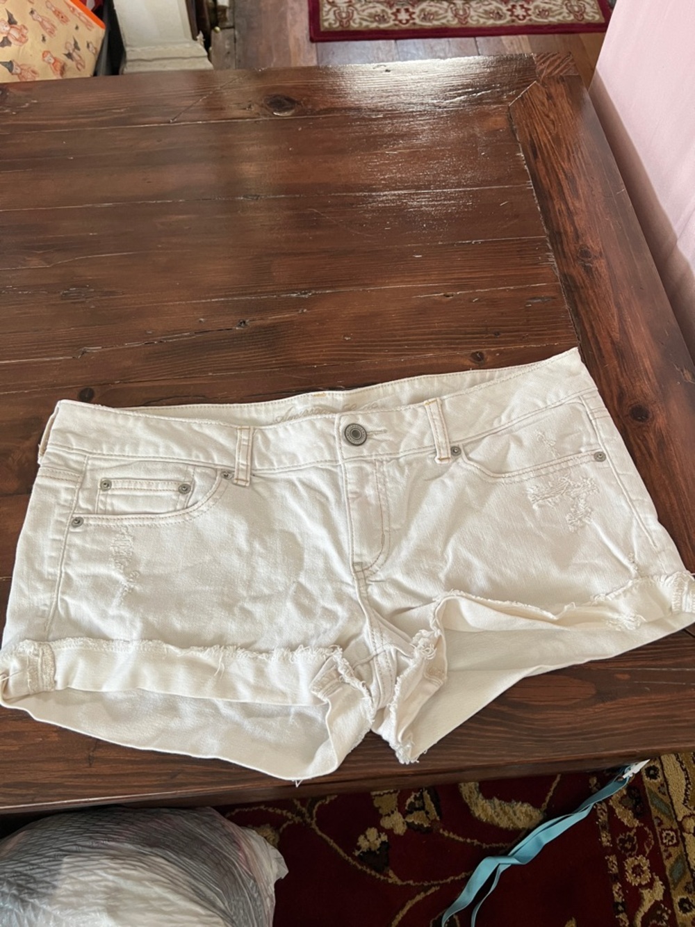 American Eagle Outfitters White Denim Rolled-Hem Jean Shorts